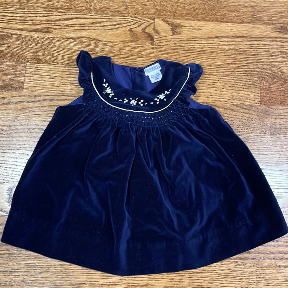 Friedknit Creations toddler girl velvet navy dress